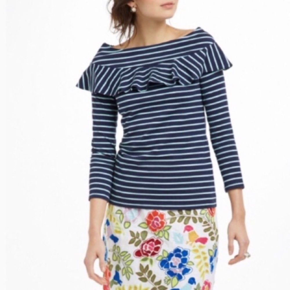 Anthropologie Leifnotes Ruffle Boatneck Blouse